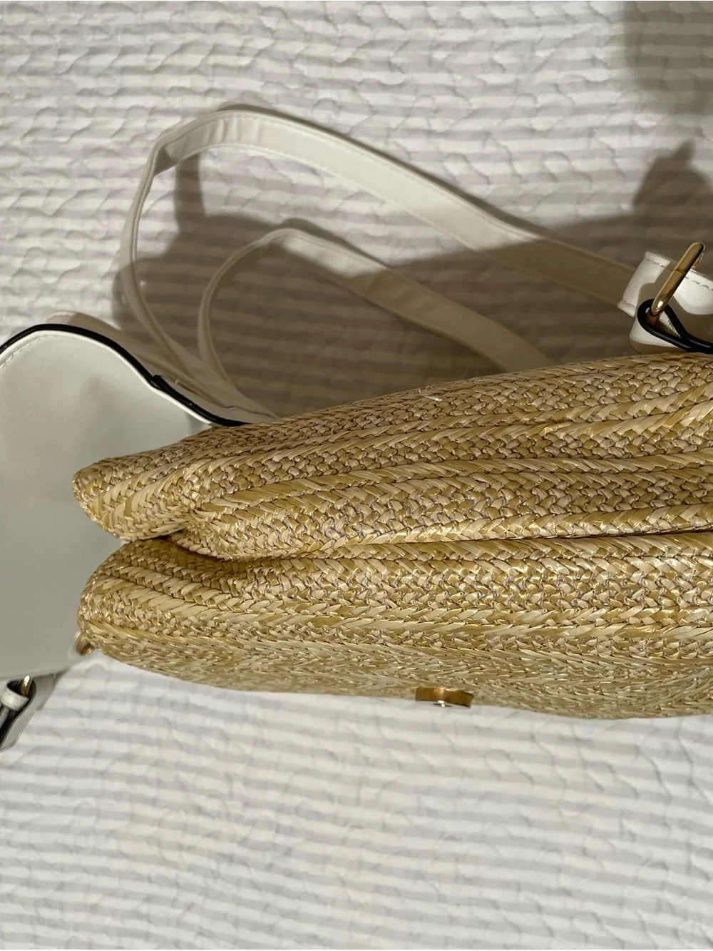 White & Straw Women’s Backpack Purse - Neutral Two-Tone